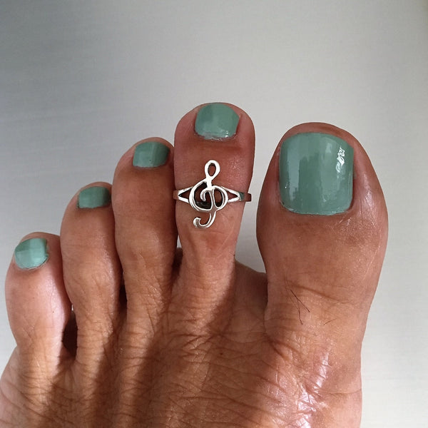 Sterling Silver Adjustable Music Note Toe Ring, Silver Ring, Boho Ring, Music Ring