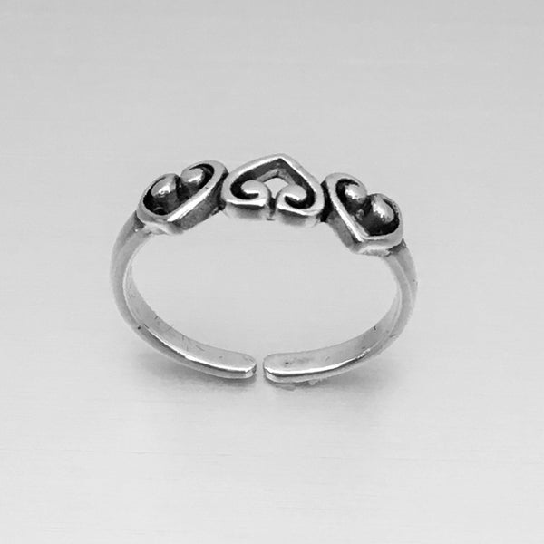 Sterling Silver Three Hearts Toe Ring, Silver Ring, Rings, Hearts