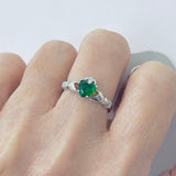 Sterling Silver Emerald CZ Heart Claddagh Ring, Friendship Rings, May Birthstone Jewelry