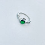 Sterling Silver Emerald CZ Heart Claddagh Ring, Friendship Rings, May Birthstone Jewelry