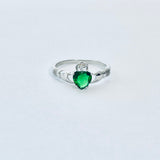 Sterling Silver Emerald CZ Heart Claddagh Ring, Friendship Rings, May Birthstone Jewelry