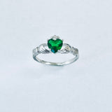 Sterling Silver Emerald CZ Heart Claddagh Ring, Friendship Rings, May Birthstone Jewelry