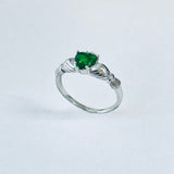 Sterling Silver Emerald CZ Heart Claddagh Ring, Friendship Rings, May Birthstone Jewelry