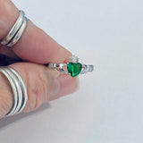 Sterling Silver Emerald CZ Heart Claddagh Ring, Friendship Rings, May Birthstone Jewelry
