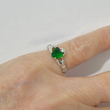 Sterling Silver Emerald CZ Heart Claddagh Ring, Friendship Rings, May Birthstone Jewelry
