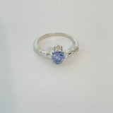 Sterling Silver Tanzanite CZ Heart Claddagh Ring, Irish Rings, Friendship Jewelry