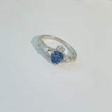 Sterling Silver Tanzanite CZ Heart Claddagh Ring, Irish Rings, Friendship Jewelry