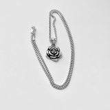 Sterling Silver Heavy Rose Necklace, Silver Necklace, Flower Necklace