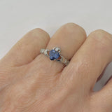 Sterling Silver Tanzanite CZ Heart Claddagh Ring, Irish Rings, Friendship Jewelry