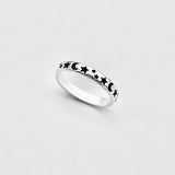 Sterling Silver Moon & Star Band Ring | Celestial Stackable Wedding Rings