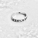 Sterling Silver Moon & Star Band Ring | Celestial Stackable Wedding Rings