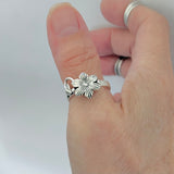 Sterling Silver Plumeria Flower with Leaf Ring, Silver Rings, Statement Jewelry