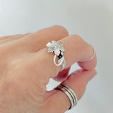 Sterling Silver Plumeria Flower with Leaf Ring, Silver Rings, Statement Jewelry