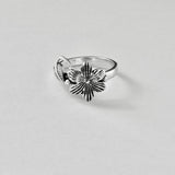 Sterling Silver Plumeria Flower with Leaf Ring, Silver Rings, Statement Jewelry