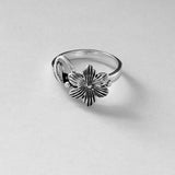 Sterling Silver Plumeria Flower with Leaf Ring, Silver Rings, Statement Jewelry