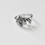 Sterling Silver Plumeria Flower with Leaf Ring, Silver Rings, Statement Jewelry