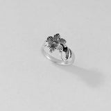 Sterling Silver Plumeria Flower with Leaf Ring, Silver Rings, Statement Jewelry