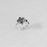 Sterling Silver Plumeria Flower with Leaf Ring, Silver Rings, Statement Jewelry