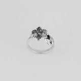 Sterling Silver Plumeria Flower with Leaf Ring, Silver Rings, Statement Jewelry