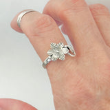 Sterling Silver Plumeria Flower with Leaf Ring, Silver Rings, Statement Jewelry