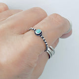 925 Sterling Silver Little Turquoise Ring With Beaded Band | Dainty Boho Stone Silver Rings