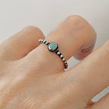 925 Sterling Silver Little Turquoise Ring With Beaded Band | Dainty Boho Stone Silver Rings