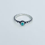 925 Sterling Silver Little Turquoise Ring With Beaded Band | Dainty Boho Stone Silver Rings