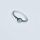 925 Sterling Silver Little Turquoise Ring With Beaded Band | Dainty Boho Stone Silver Rings
