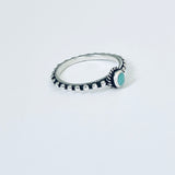 925 Sterling Silver Little Turquoise Ring With Beaded Band | Dainty Boho Stone Silver Rings