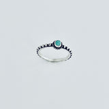 925 Sterling Silver Little Turquoise Ring With Beaded Band | Dainty Boho Stone Silver Rings