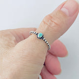 925 Sterling Silver Little Turquoise Ring With Beaded Band | Dainty Boho Stone Silver Rings