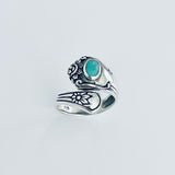 Sterling Silver Spoon Style Ring with Synthetic Turquoise, Spoon Ring, Silver Rings