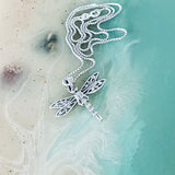 Sterling Silver Filigree Dragonfly Necklace, Silver Chain, Spirit Bugs, Insect Jewelry