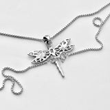 Sterling Silver Filigree Dragonfly Necklace, Silver Chain, Spirit Bugs, Insect Jewelry