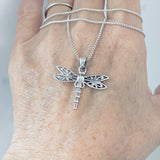 Sterling Silver Filigree Dragonfly Necklace, Silver Chain, Spirit Bugs, Insect Jewelry