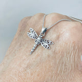 Sterling Silver Filigree Dragonfly Necklace, Silver Chain, Spirit Bugs, Insect Jewelry