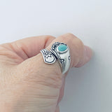 Sterling Silver Spoon Style Ring with Synthetic Turquoise, Spoon Ring, Silver Rings