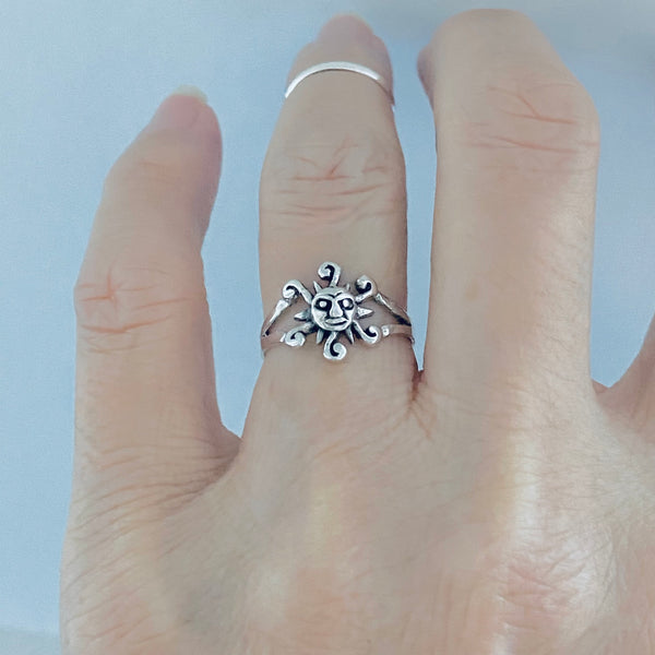 Sterling Silver Dainty Sunburst Ring, Sun Rings, Sunshine Jewelry