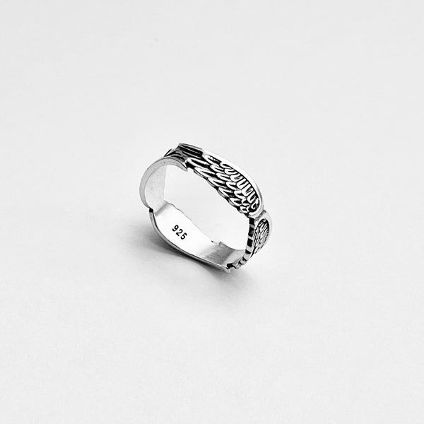 925 Sterling Silver Unisex Eternity Feather Band Ring | Boho Angel Wing Spirit Rings