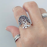 925 Sterling Silver Large Tree Of Life Ring | Boho Fortune Statement Silver Rings