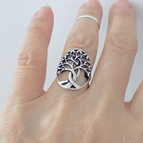 925 Sterling Silver Large Tree Of Life Ring | Boho Fortune Statement Silver Rings