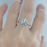 Sterling Silver Beach Seashell Ring | Dainty Ocean Jewelry Silver Rings