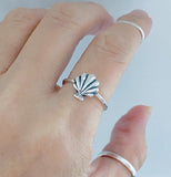 Sterling Silver Beach Seashell Ring | Dainty Ocean Jewelry Silver Rings