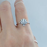 Sterling Silver Beach Seashell Ring | Dainty Ocean Jewelry Silver Rings