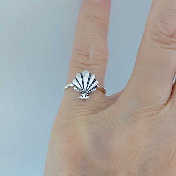 Sterling Silver Beach Seashell Ring | Dainty Ocean Jewelry Silver Rings
