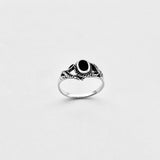 925 Sterling Silver Round Black Onyx Ring With Leaf | Boho Healing Stone Silver Rings