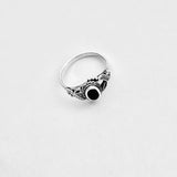 925 Sterling Silver Round Black Onyx Ring With Leaf | Boho Healing Stone Silver Rings
