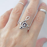 Sterling Silver Large Music Note Ring | Musician Statement Silver Rings