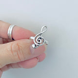 Sterling Silver Large Music Note Ring | Musician Statement Silver Rings
