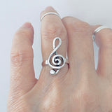 Sterling Silver Large Music Note Ring, Silver Ring, Boho Ring